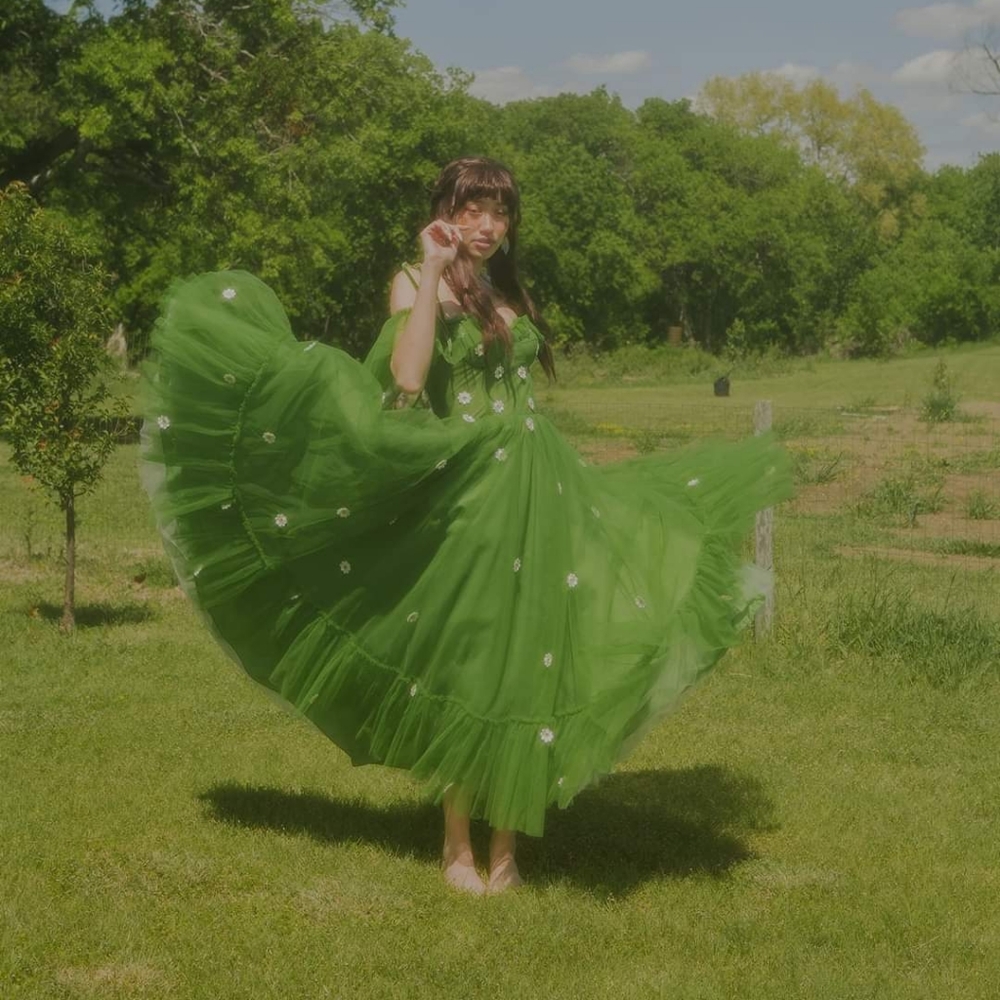 [SOLD] Teuta Matoshi Green Daisy Dress (Small/Custom Size)